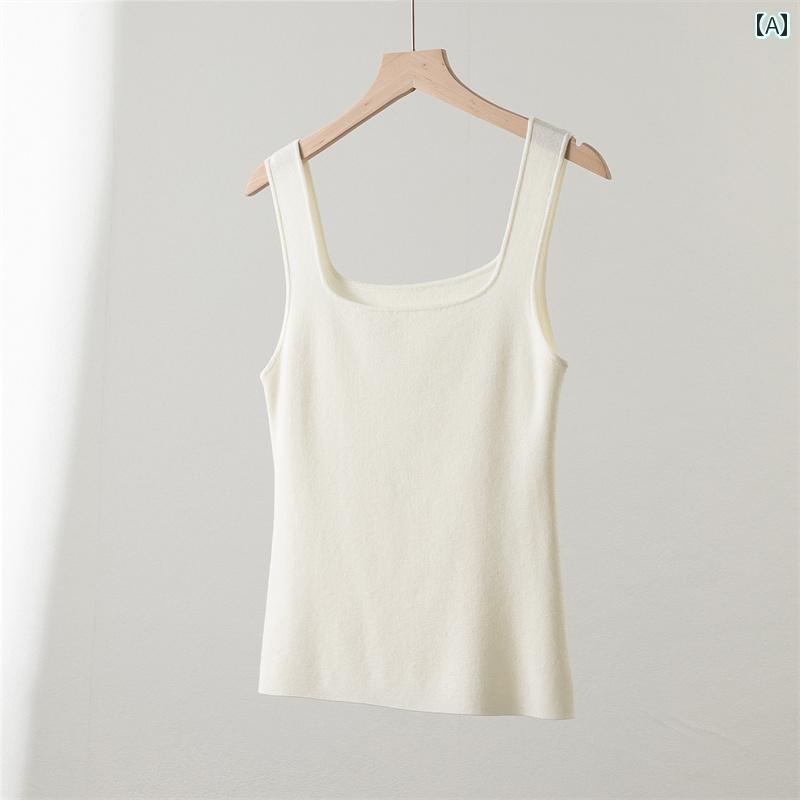 レディース トップス オシャレ 春 フレンチスクエア ネック ニットキャミソール トップス レディース ..