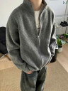 韓国 クリーン フィット ヘビー ダブル ジッパー ハイネック カジュアル シンプル ニットカーディガン スタイル コート セーター