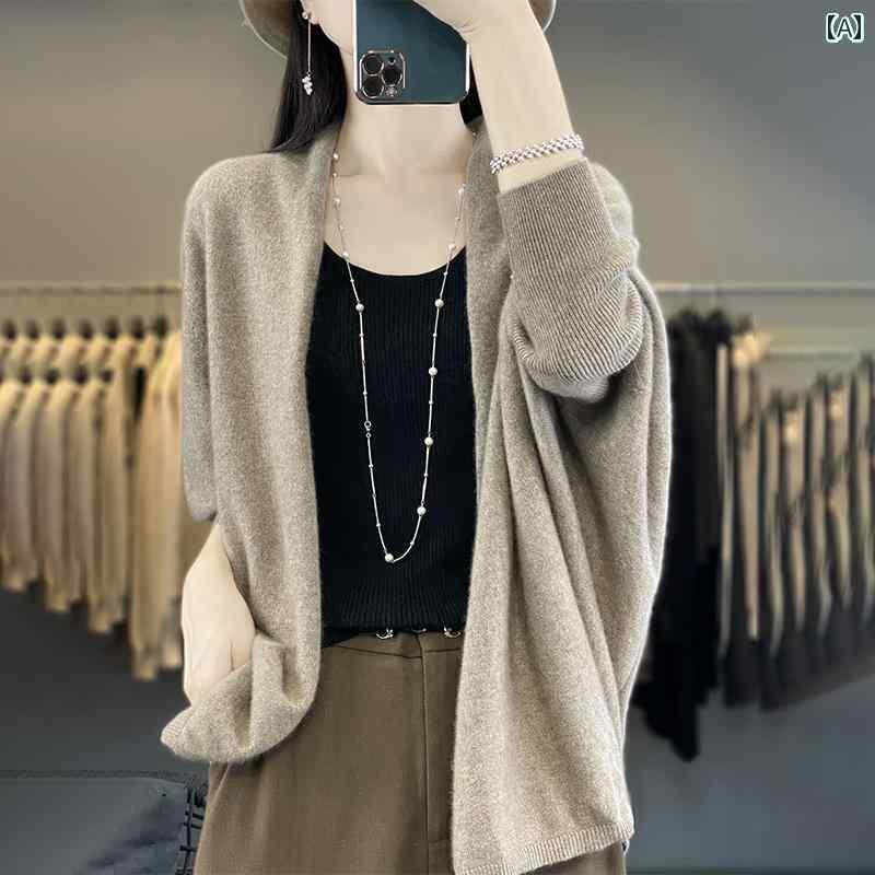 レディース 春服 かわいい 春の バット スリーブ ウール ショール コート レディース 無地 アウターウェア セーター ゆったり カーディガン トップス