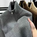 春服 シンプル フリップアップ ハイネック ダブル ジッパー カーディガン メンズ 秋冬 厚手 ニードル セーター コート スタンドカラー ジャケット カジュア...