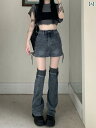 レディース スカート かわいい Y2K ホット ガール デニムスカート 脚 カバー レディース 2024 夏の 新 大きいサイズ ストラップ ハイウエスト ショ...