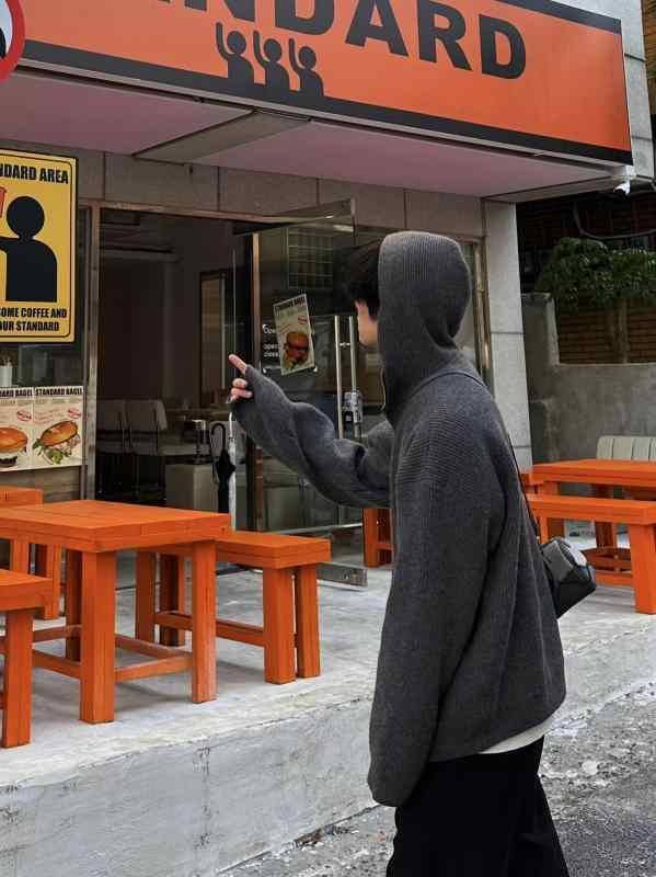 レディース スカート ショートパンツ フード付き カーディガン セーター * 4 JUNKS ウール ゆったり 雰囲気 ジッパー 付き ジャケット メンズ 秋冬