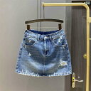レディース スカート ショートパンツ ブルー リップ ド デニムスカート レディース 2024 夏の a ライン スリム ハイウエスト 抗 露出 ヒップライン ...