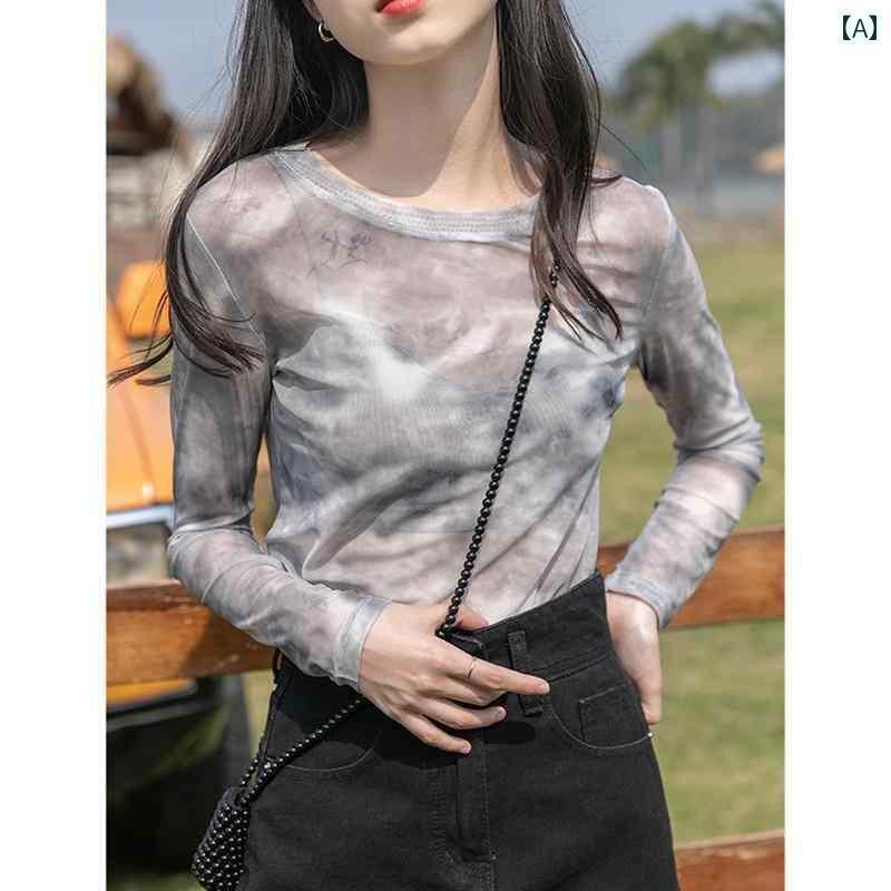 レディース トップス かわいい 女性用 タイ ダイ 染め 冷感 メッシュ 日焼け防止 シャツ 長袖 サンド ボディ Tシャツ インナーカバー アップ 薄手 夏 プリント トップ