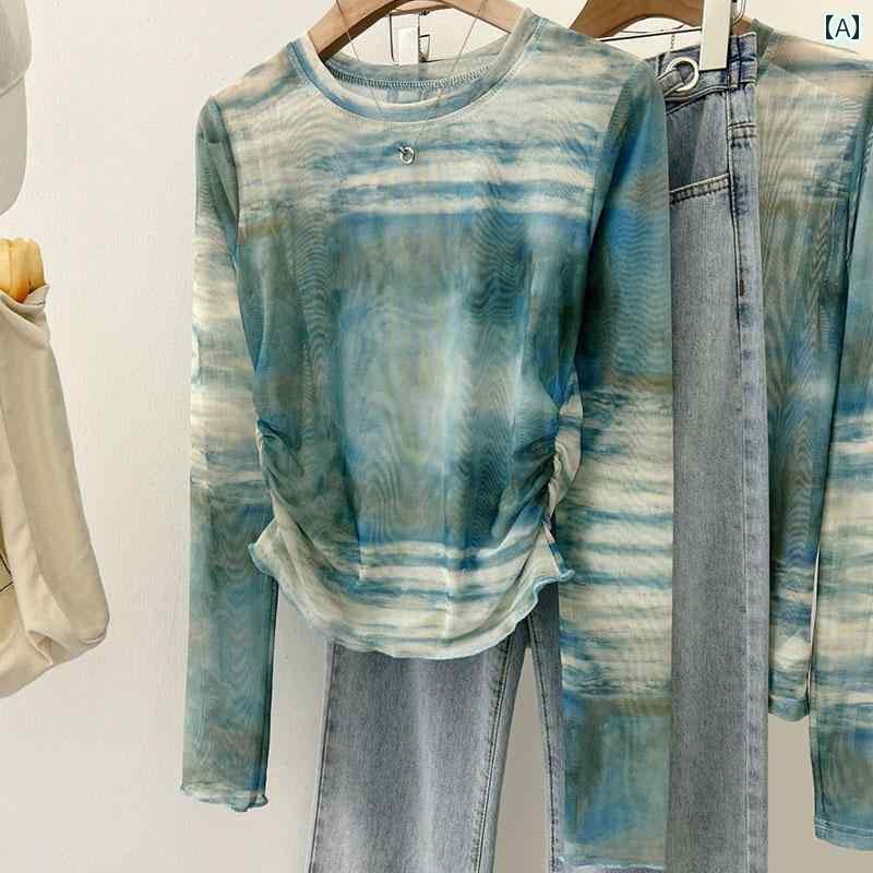 レディース トップス 夏 メッシュ 日焼け防止 シャツ ウエスト 薄手 長袖 トップス 2025 タイ ダイ ボイン Tシャツ レディース