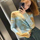 レディース トップス 夏用の レディース タイ ダイ 染め 長袖 Tシャツ 薄手の ガーゼ 服 日焼け防止 インナー レイヤリング シャツ 冷感 メッシュトップ(4)
