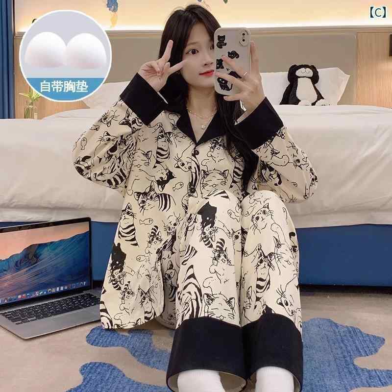 レディース ルームウェア かわいい パンダ パジャマ レディース 春秋冬 胸 パッド 付き 高級 スーツ 夏 かわいい 2025 家 着