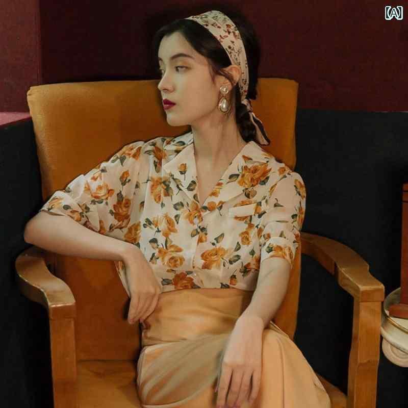 レディース トップス かわいい レトロ 婦人服 80年代 シフォンシャツ アート 学生 スカート ドレス スーツ 花柄 シャツ トップ シック