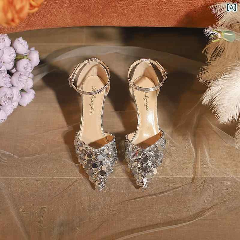 レディース ヒール おしゃれ 女性用 ワン ストラップ サンダル 夏用 ポインテッドトゥ ハイヒール ステ..