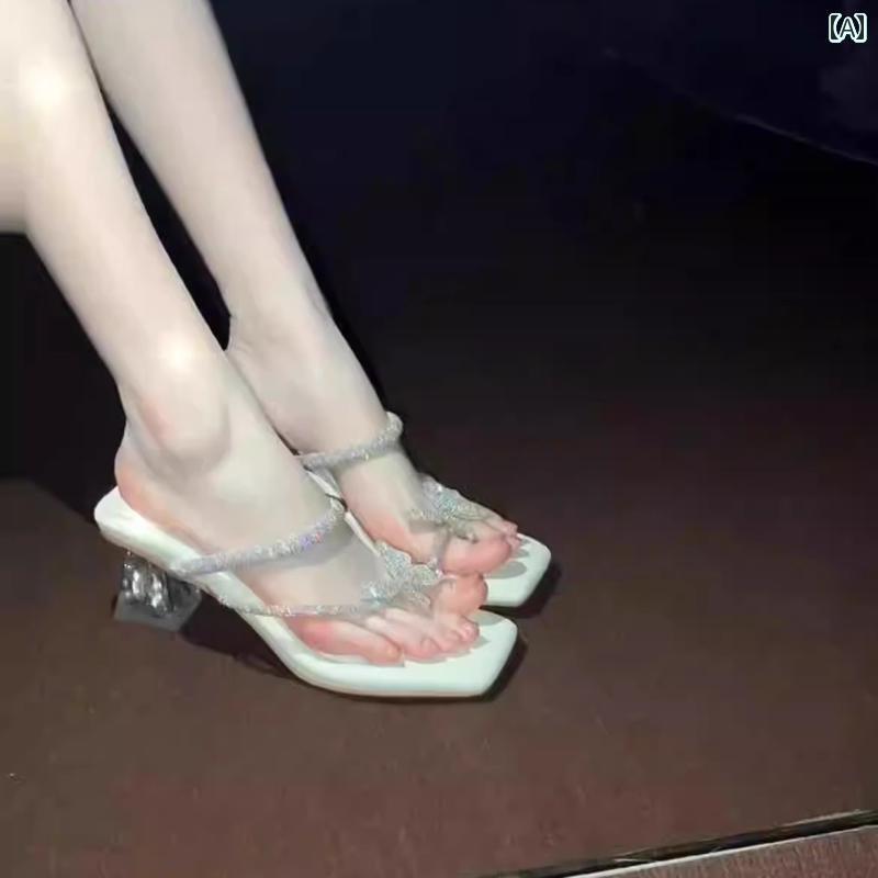 レディース ヒール おしゃれ ああ 神様 踏み 心地 抜群の 美 白＆ 脚長 効果の ある 女性用 ハイヒール 光沢の 蝶 結び サンダル 透明 ヒールの ラインストーンサンダル