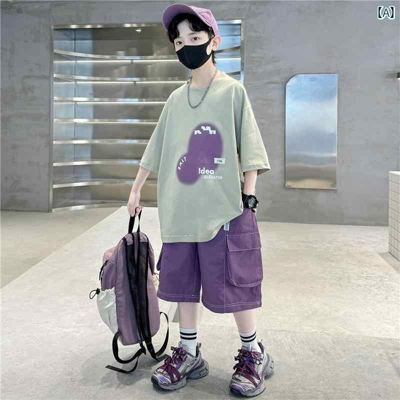 子供服 かわいい おしゃれ 子供服の 男の子 夏の 半袖 スーツ 2025 スタイル中大 サイズ 子供の 男の子な スポーツ な(4)