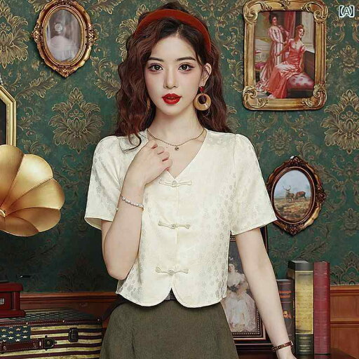 レディース トップス オシャレ チャイナ風 シルクシャツ レディース Vネック 半袖 シャツ ボタン ショート マルベリー シルク トップ レディース トップス オシャレ チャイナ風 シルクシャツ レディース Vネック 半袖 シャツ ボタン ショート マルベリー シルク トップ