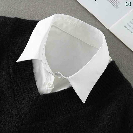 レディース トップス オシャレ 女性用 フェイク カラー 秋冬 春用の シャツ 付き 白と 黒の 高級 セーター とがった 襟 蓮の葉の レディース トップス オシャレ 女性用 フェイク カラー 秋冬 春用の シャツ 付き 白と 黒の 高級 セーター とがった 襟 蓮の葉の