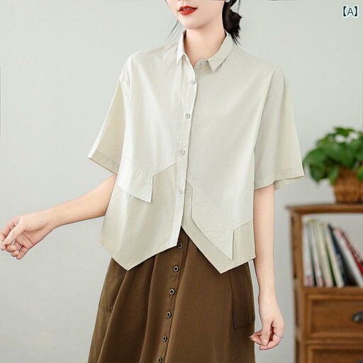 レディース トップス オシャレ 春 な シンプル 不規則な の シャツ。 レディース 夏の 配色 半袖 レトロ小 襟 レディース トップス オシャレ 春 な シンプル 不規則な の シャツ。 レディース 夏の 配色 半袖 レトロ小 襟