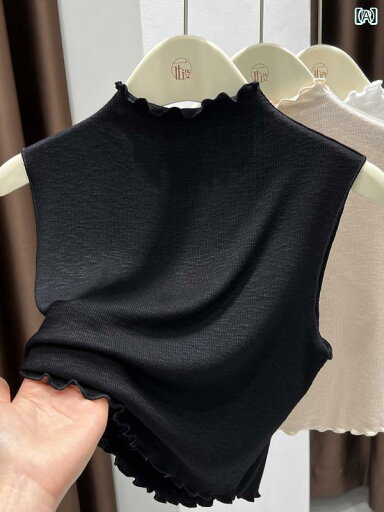 レディース トップス かわいい 女性用 フェイク カラーの インナーシャツ フリルの 縁取り ノースリーブの ニット レイヤリング シャツ 薄手の ベスト スリムフィット 襟が 低すぎる レディース トップス かわいい 女性用 フェイク カラーの インナーシャツ フリルの 縁取り ノースリーブの ニット レイヤリング シャツ 薄手の ベスト スリムフィット 襟が 低すぎる
