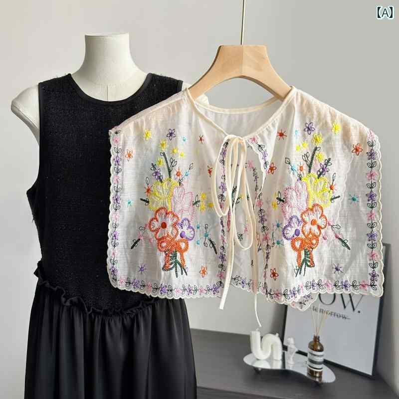 レディース トップス かわいい 夏の アウター スカート ファッション 刺繍 付け 襟 レディース 万能 ア..