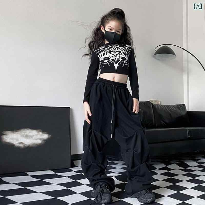 セットアップ キッズ おしゃれ 女の子 へそ 出し ダンス 練習用 ジャズ スーツ 子供用 ストリート パフ..