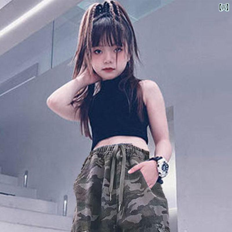 セットアップ キッズ おしゃれ 女の子 迷彩の ゆったりした ダンス 練習 着 ジャズ 子供用 ストリート ..