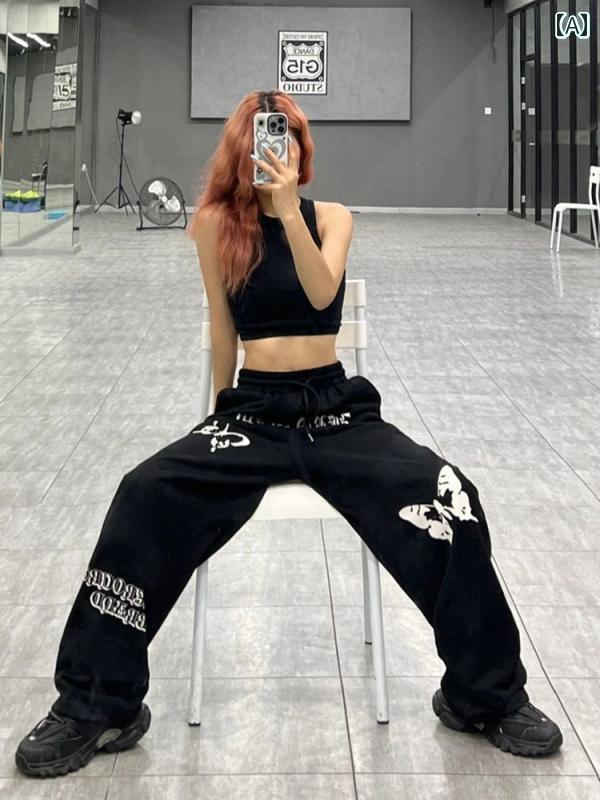 ダンス衣装 セットアップ ワイドパンツ ジャズ ダンス アメリカン ブラック スポーツ パンツ 女性用 20..