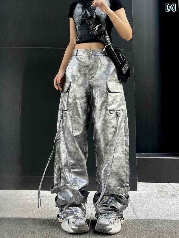 ダンス衣装 セットアップ ワイドパンツ アメリカン リボン K ポップ シルバー ジャズ ストリート ダン..