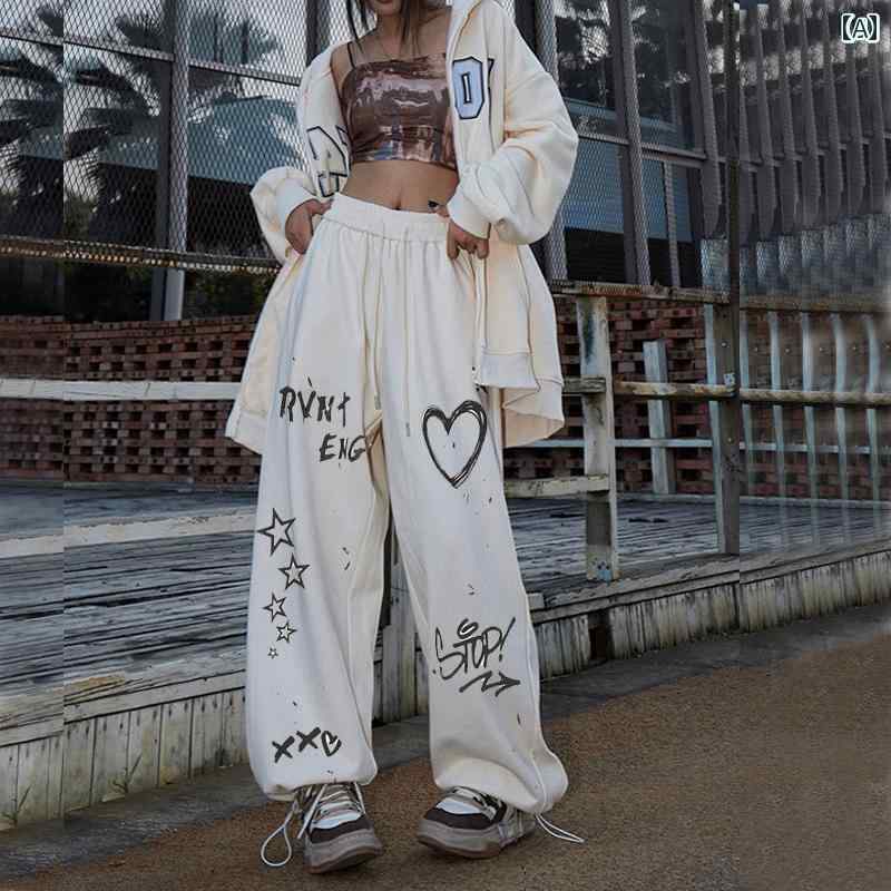 ダンス衣装 セットアップ ワイドパンツ アメリカン レトロ グラフィティ ドローストリング カジュアル ..