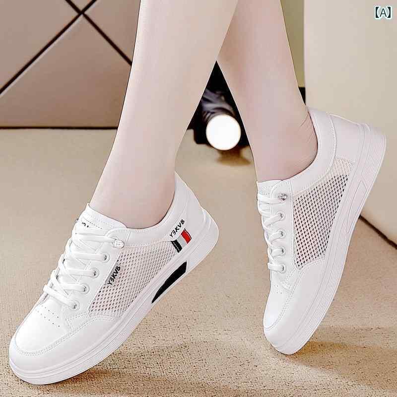 室内シューズ ウォーキングシューズ ランニングシューズ 女性用 革 ホワイト シューズ 2025夏 メッシュ 通気性 カジュアル 軽量 万能 スポーツ