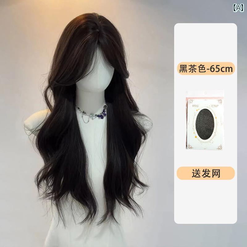 フルウィッグ かわいい ロング バレエ 音楽 フレンチ レトロ スタイル ウィッグ ミドル パートの ビッグウェーブ ロング ヘア シミュレーション フル ヘッド ピース 付き