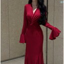 ボトムス パンツ レディース 300 ジン 大きめ サイズ mm レッド フィッシュ テール ステップバイステップ ロータス Vネック ドレス ウエスト スリミ...