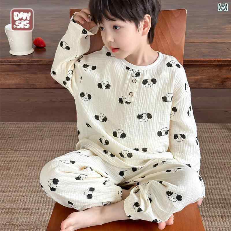 パジャマ キッズ 長袖 半袖 子供 パジャマ 綿 ガーゼ スーツ 秋冬 通気性 シルク 男の子 ホーム 服 ベビー 秋 女の子