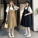 マタニティワンピース マタニティウエア マタニティ服 妊婦用 夏用 サスペンダー ドレス 2025夏用 スーツ ツーピース マタニティドレス
