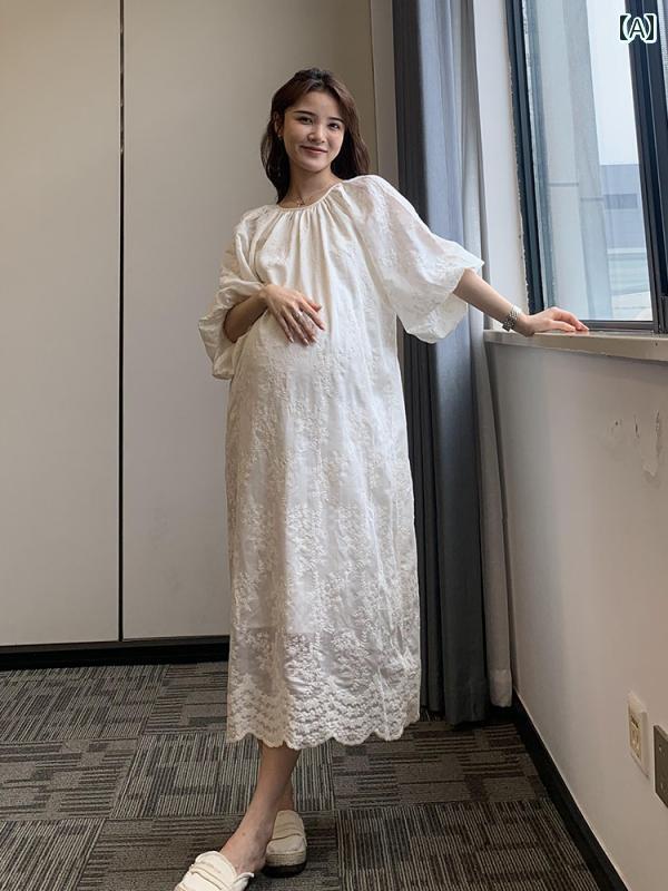 マタニティワンピース マタニティウエア マタニティ服 マタニティウェア 夏 2025 ゆったり 大きいサイズ 刺繍 シンプル 雰囲気 ドレス