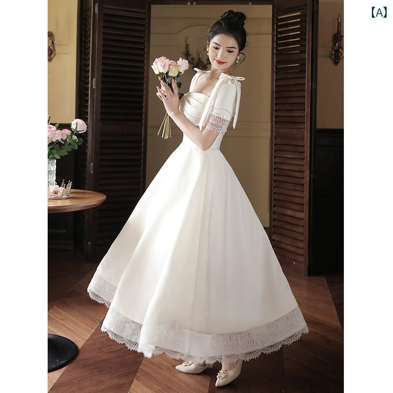 パーティードレス ロングワンピース ドレス 証明 書を 取得 して 登録 してください 小さい 白い ドレス フランスの 軽い 婚約 レディース トースト 花嫁 ハイエンド な 誕生日 普通の 日に 着用 できます