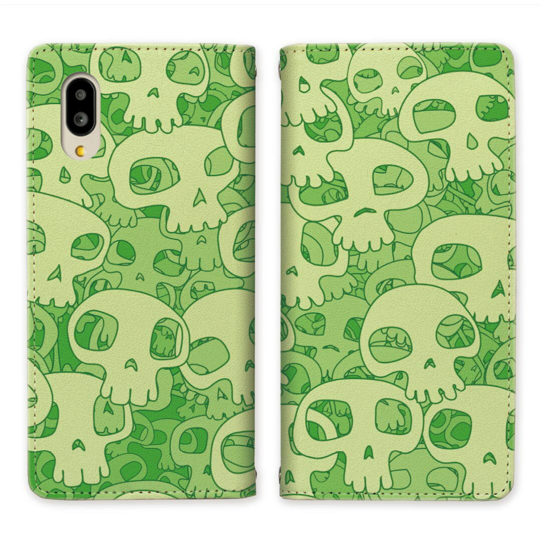 シンプルスマホ6 A201SH シンプルスマホ7 ベルトなし 手帳型ケース ケース 手帳型 マグネット しんぷるすまほ7 softbank 帯なし スタンド機能 携帯ケース カバー ケース スマホ 手帳 スマホカバー ガイコツ スカル 頭がい骨 【スカルズデザイン】