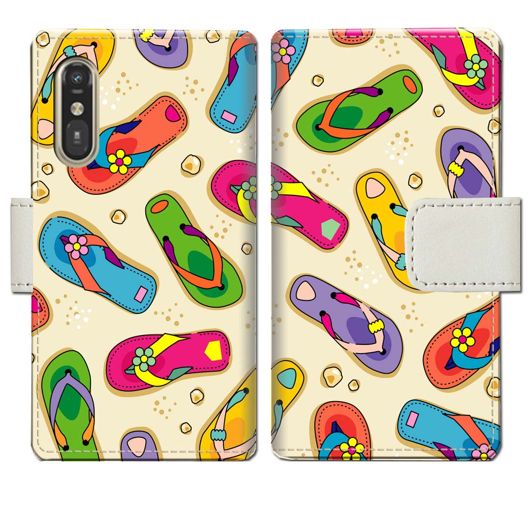 【送料無料】らくらくスマートフォン a A401FC / Lite MR01 Y'mobile simfree ケース手帳型 カバー ケース 手帳 手帳型 スマホケース スマホカバー 【海辺のサンダルデザイン】