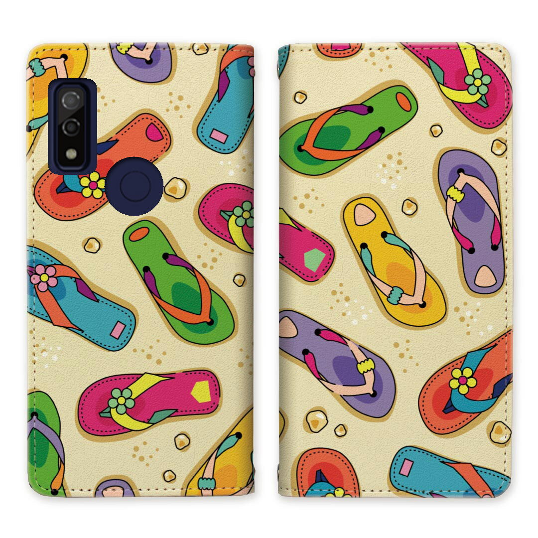 arrows We F-51B FCG01 A101FC ベルトなし 手帳型ケース ケース 手帳型 マグネット 帯なし スタンド機能 携帯ケース カバー ケース スマホ 手帳 スマホカバー サンダル 海 砂浜 ビーチ 【海辺のサンダルデザイン】