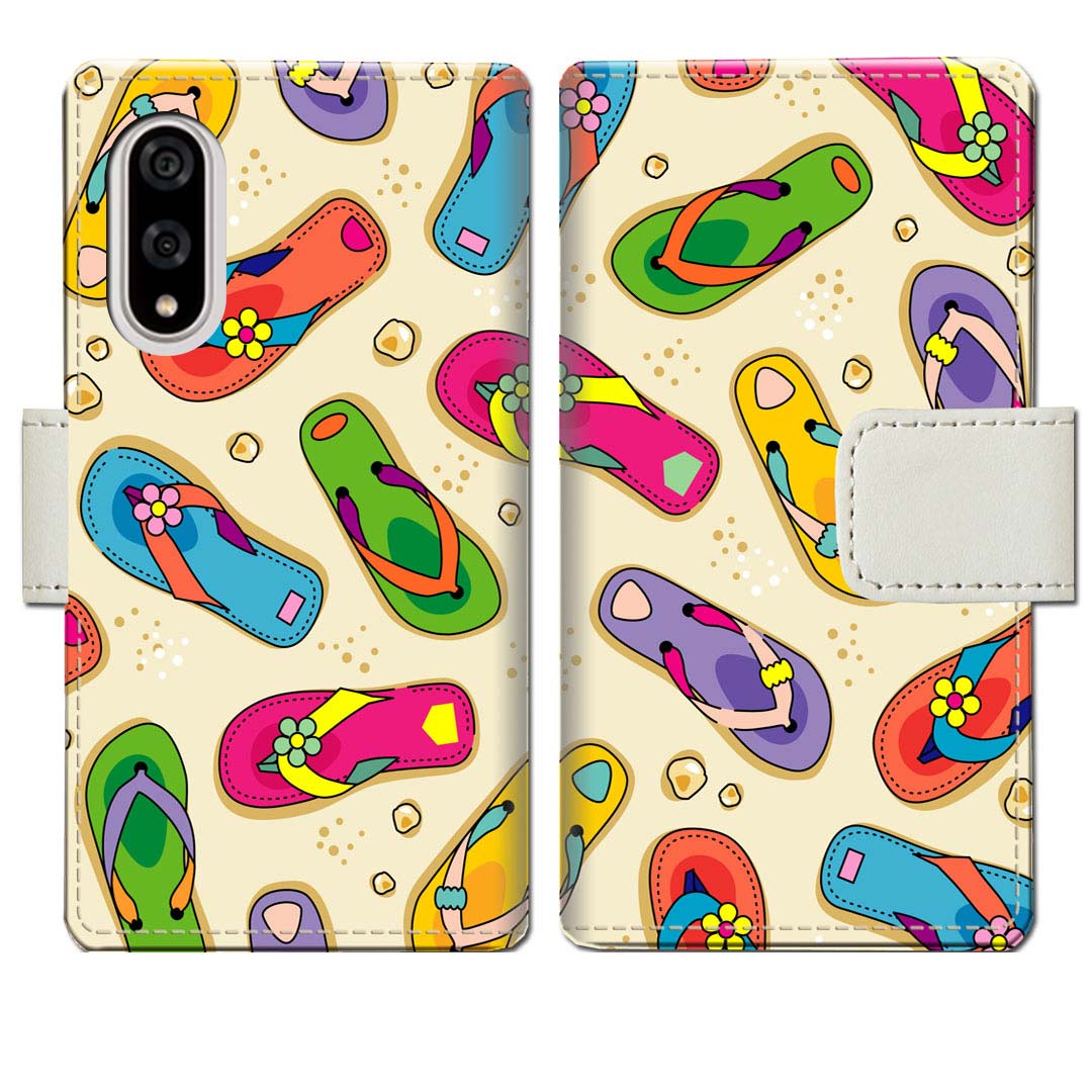 【送料無料】 BASIO active3 KYG04 au UQモバイル ケース 手帳型ケース カバー 手帳 手帳型 スマホケース スマホカバー 【海辺のサンダルデザイン】