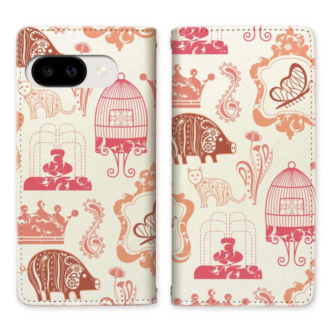 Google Pixel 9a ケース docomo au softbank 楽天モバイル グーグルピクセル9a ベルトなし 手帳型ケース ケース 手帳型 マグネット 帯なし スタンド機能 携帯ケース カバー ケース スマホ 手帳 スマホカバー 犬 王冠 鳥かご 【キングダムデザイン】のサムネイル