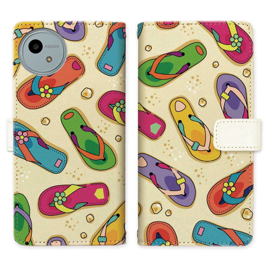 AQUOS wish4 SH-52E A402SH aquos wish4 sh52e a402sh スタンド機能 携帯ケース 手帳型 カバー ケース スマホ 手帳 手帳型 スマホケース スマホカバー サンダル 海 砂浜 ビーチ 【海辺のサンダルデザイン】