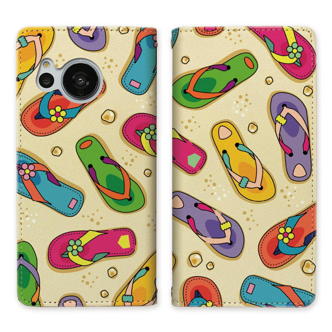 AQUOS sense7 SH-53C ベルトなし 手帳型ケース ケース 手帳型 マグネット docomo au SHG10 楽天モバイル SH-M24 帯なし スタンド機能 携帯ケース カバー ケース スマホ 手帳 スマホカバー サンダル 海 砂浜 ビーチ 【海辺のサンダルデザイン】