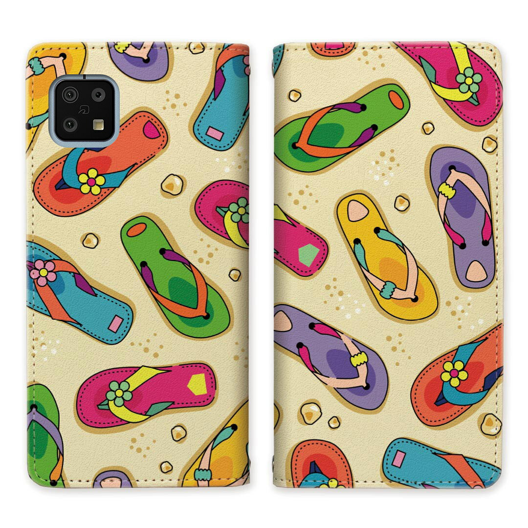AQUOS sense6 SH-54B SHG05 SH-M19 sense6s SHG07 SH-RM19s ベルトなし 手帳型ケース ケース 手帳型 マグネット 帯なし スタンド機能 携帯ケース カバー ケース スマホ 手帳 スマホカバー サンダル 海 砂浜 ビーチ 【海辺のサンダルデザイン】