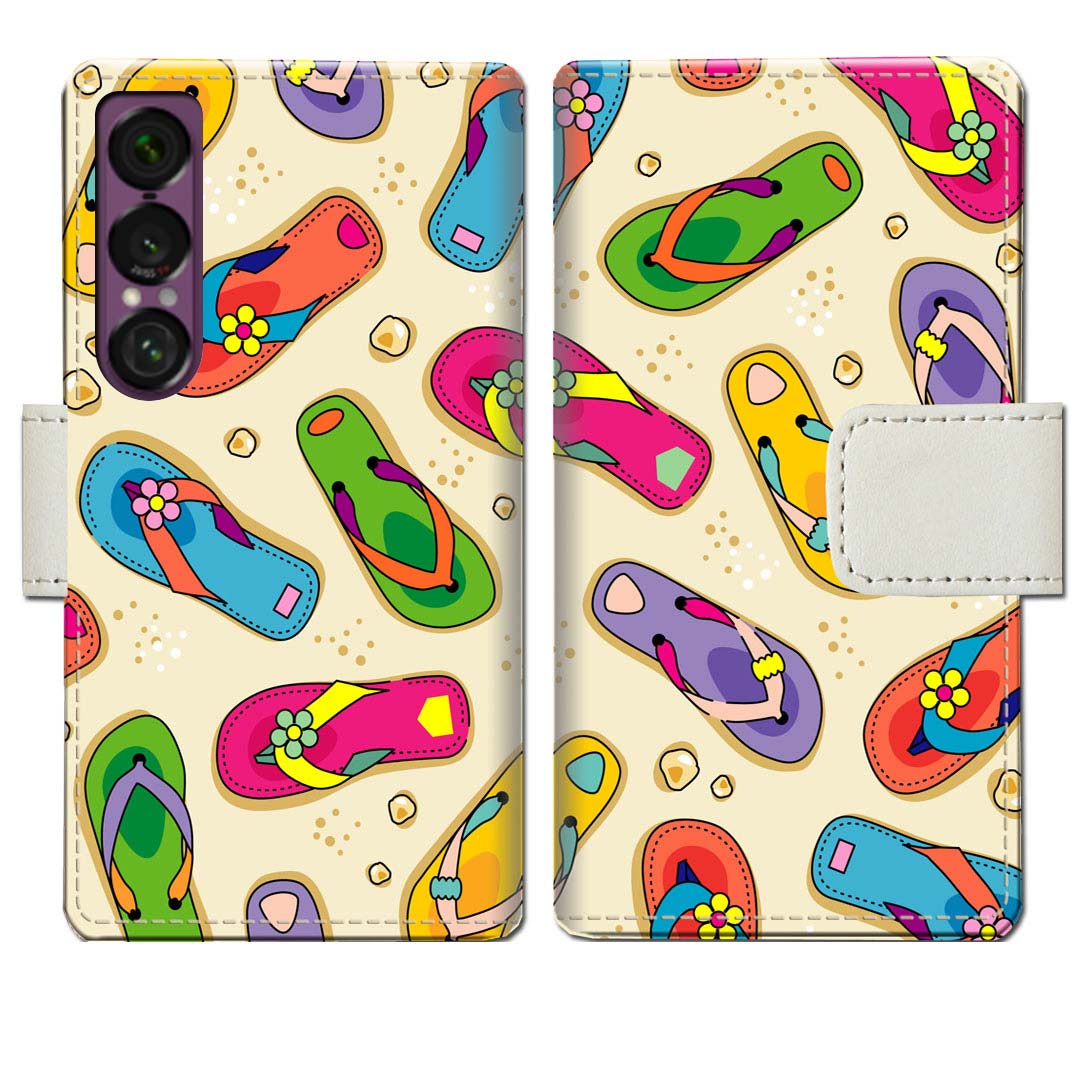 【送料無料】 Xperia 1 VII SO-51F SOG15 XQ-FS44 ケース 手帳型ケース カバー 手帳 手帳型 スマホケース スマホカバー 【海辺のサンダルデザイン】