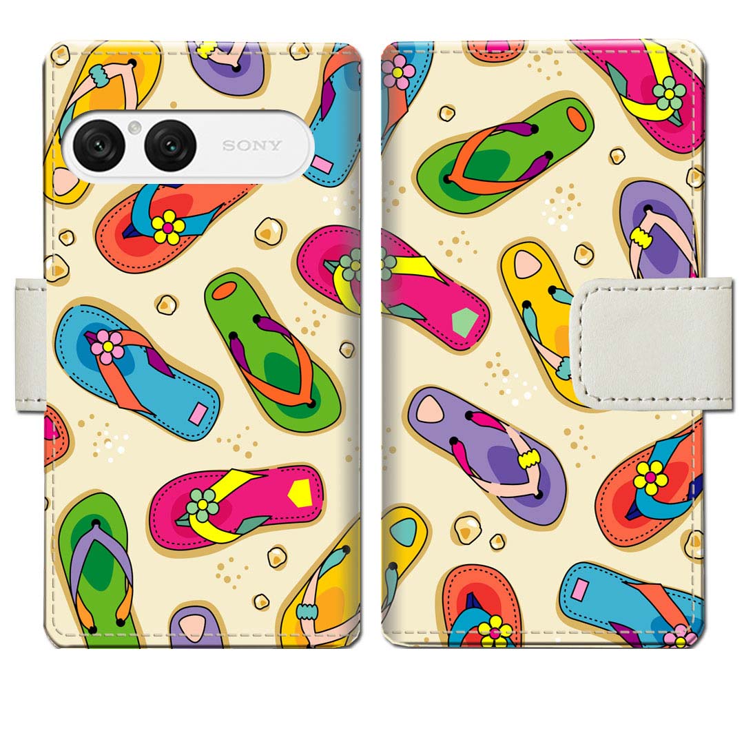 【送料無料】Xperia 10 VII SO-52F ケース SOG16 手帳型ケース A502SO カバー XQ-FE44 手帳 手帳型 スマホケース スマホカバー 【海辺のサンダルデザイン】