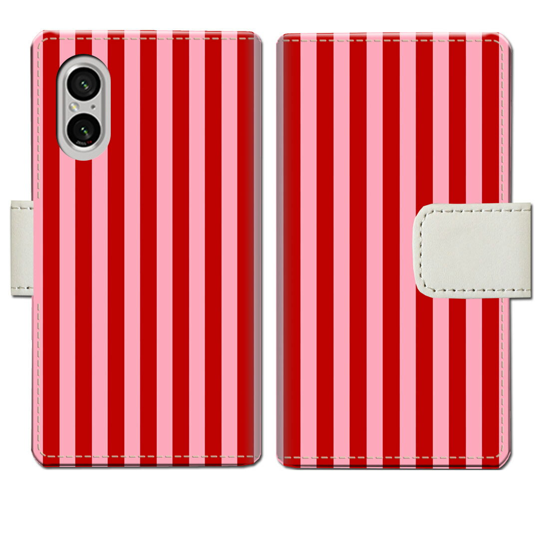 【送料無料】Xperia 5 V SO-53D SOG12 docomo au ケース 手帳型ケース エクスペリア 5 v sog12 so53d カバー ケース 手帳 手帳型 スマホケース スマホカバー 【レッドストライプデザイン】