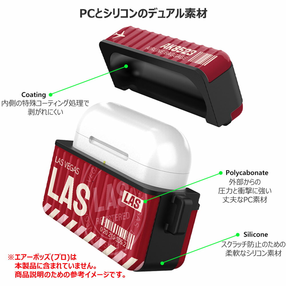 Luggage Tag AirPods Pro Case エアーポッズプロ 専用 収納 ケース カバー 二重構造 無線 充電 可能 ストラップ キー ホルダー リング 付き ニューヨーク ラスベガス ロンドン パリ シドニー ソウル ラゲッジタグ ネームタグ 文字 デザイン タイポグラフィ