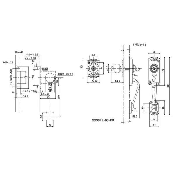 アルファ　 3690-FL-60　BK　エントランスハンドルロック フローレンス 2