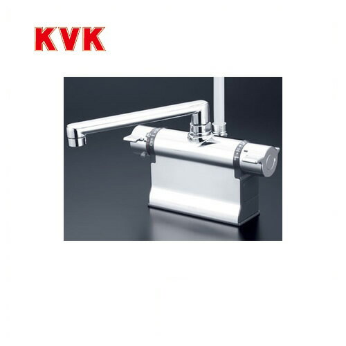 KVK　浴室水栓サーモスタット式シャワーデッキ形190mmパイプ仕様可変ピッチ式快適節水シャワー逆止弁フルメッキワンストップシャワーヘッド付メタリックホース1.45m メーカー希望小売価格はメーカーカタログに基づいて掲載していますKF301...