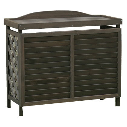 【訳ありアウトレット品 30％OFF】 木製 逆ルーバー室外機カバー ダークブラウン diy キット 庭 ベランダ バルコニー 【外箱に補修あり品】のサムネイル