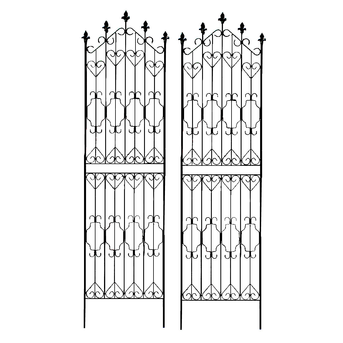 【訳ありアウトレット品 50%OFF】アイアンフェンス220 ハイタイプ（2枚組） ブラック 送料無料 フェンス アイアン ガーデンフェンス ガーデニング 枠 柵 仕切り 目隠し 境目 クラシカル アンティーク トレリス ベランダ つる 薔薇 ラティス 【外箱に汚れ・補修跡あり】のサムネイル