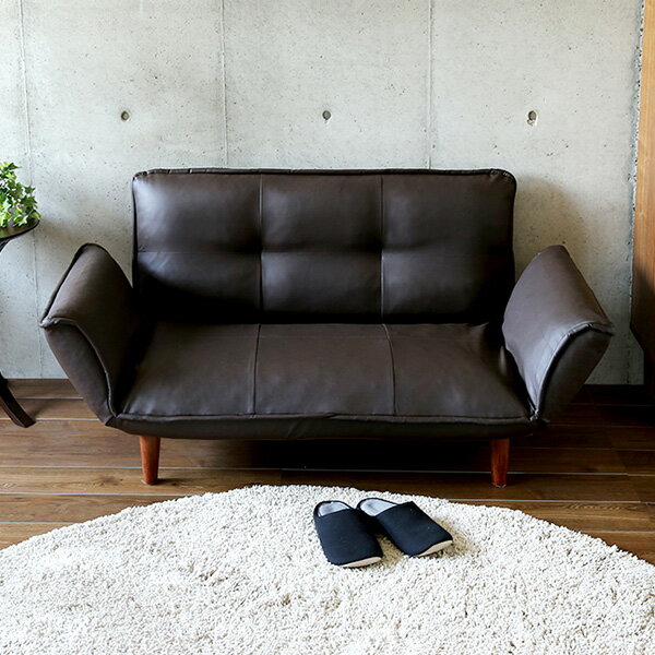 【レビュー特典】 コンパクトカウチソファ (ポケットコイル リクライニング レザー風 日本製) シンプル..