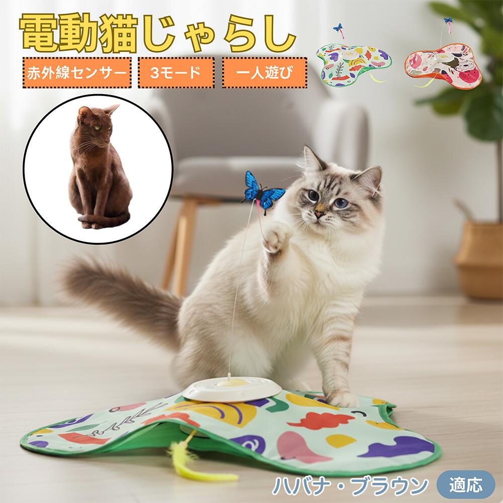 【5倍ポイント】ハバナ・ブラウン Havana Brown 猫 おもちゃ 電動 自動 猫じゃらし 一人遊び 動く玩具 羽付き 充電式 3モード 知育玩具 赤外線感知 複数ペット対応 ストレス解消 狩猟本能刺激 運動不足解消 留守番安心 室内用 静音設計 人気グッズ